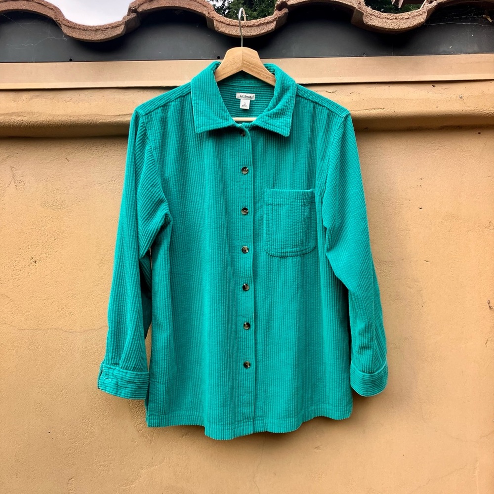 L.L. Bean Corduroy Big Shirt in Teal | Size Small